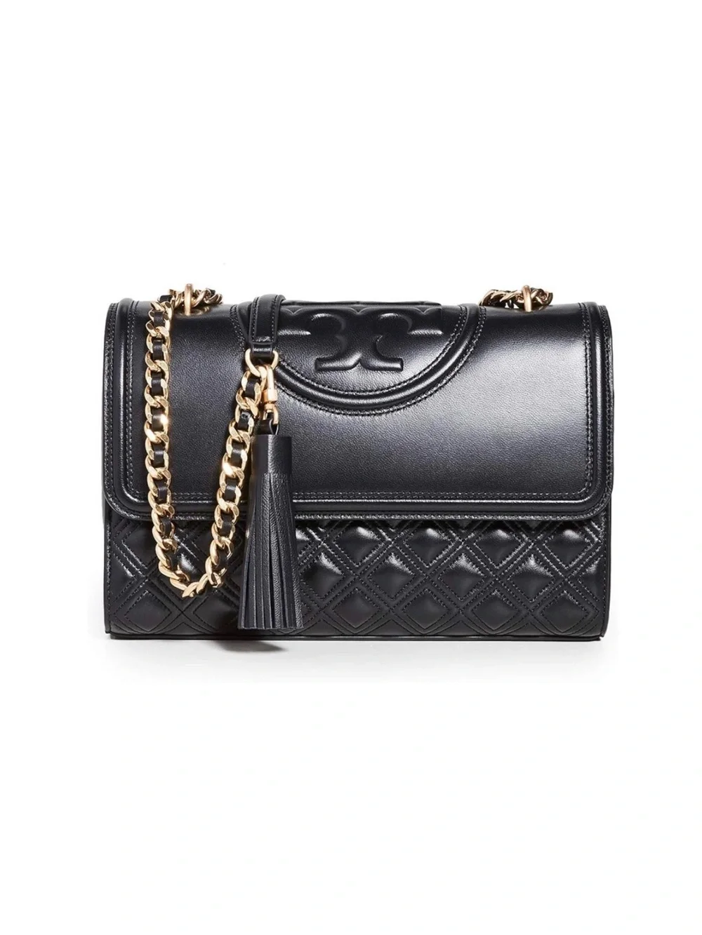 Tory Burch Black Quilted Fleming Convertible Leather Shoulder Bag Gold Chain NWT
